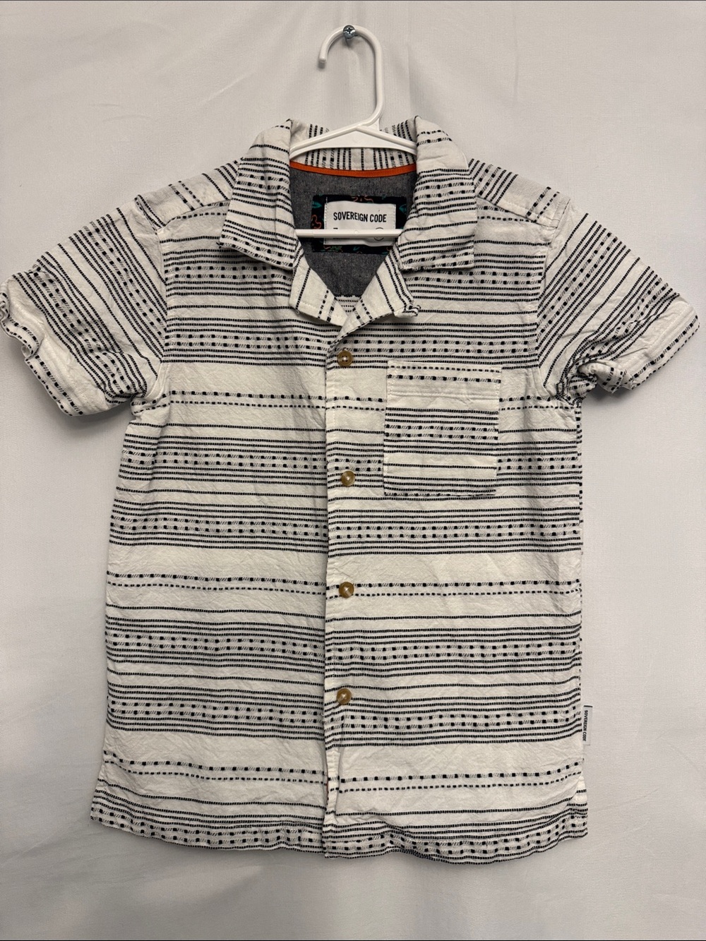 Boys Sovereign Code Black and White Striped Short Sleeve Button Shirt